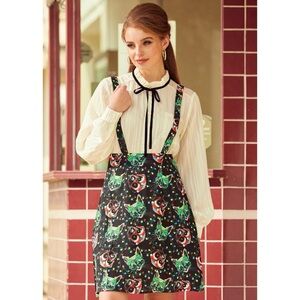 ModCloth Overall Winner Festive Cat & Dog Jumper Skirt With Adjustable Straps
